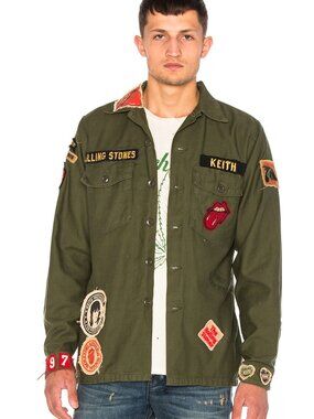 Madeworn Rolling Stones Keith Patch Military Jacket Olive Green XL